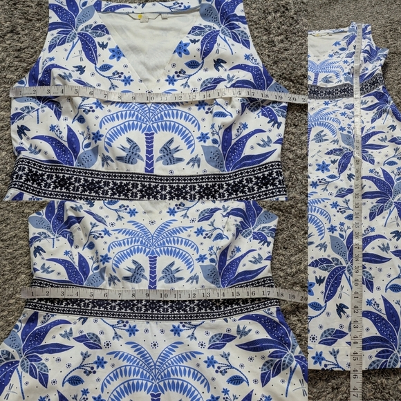 Boden Blue White Floral Bird Palm Tree Sleeveless V Neck Cotton Midi Dress 12 - Picture 10 of 10